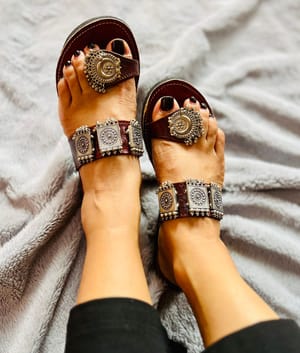 Dark Tan Kolhapuri Slip On Sandals for Women